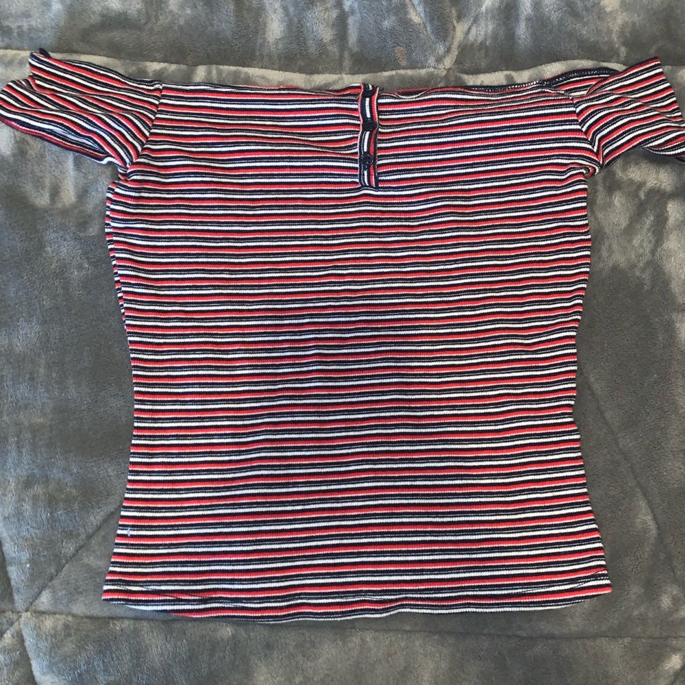 Red, White, Blue off shoulder shirt